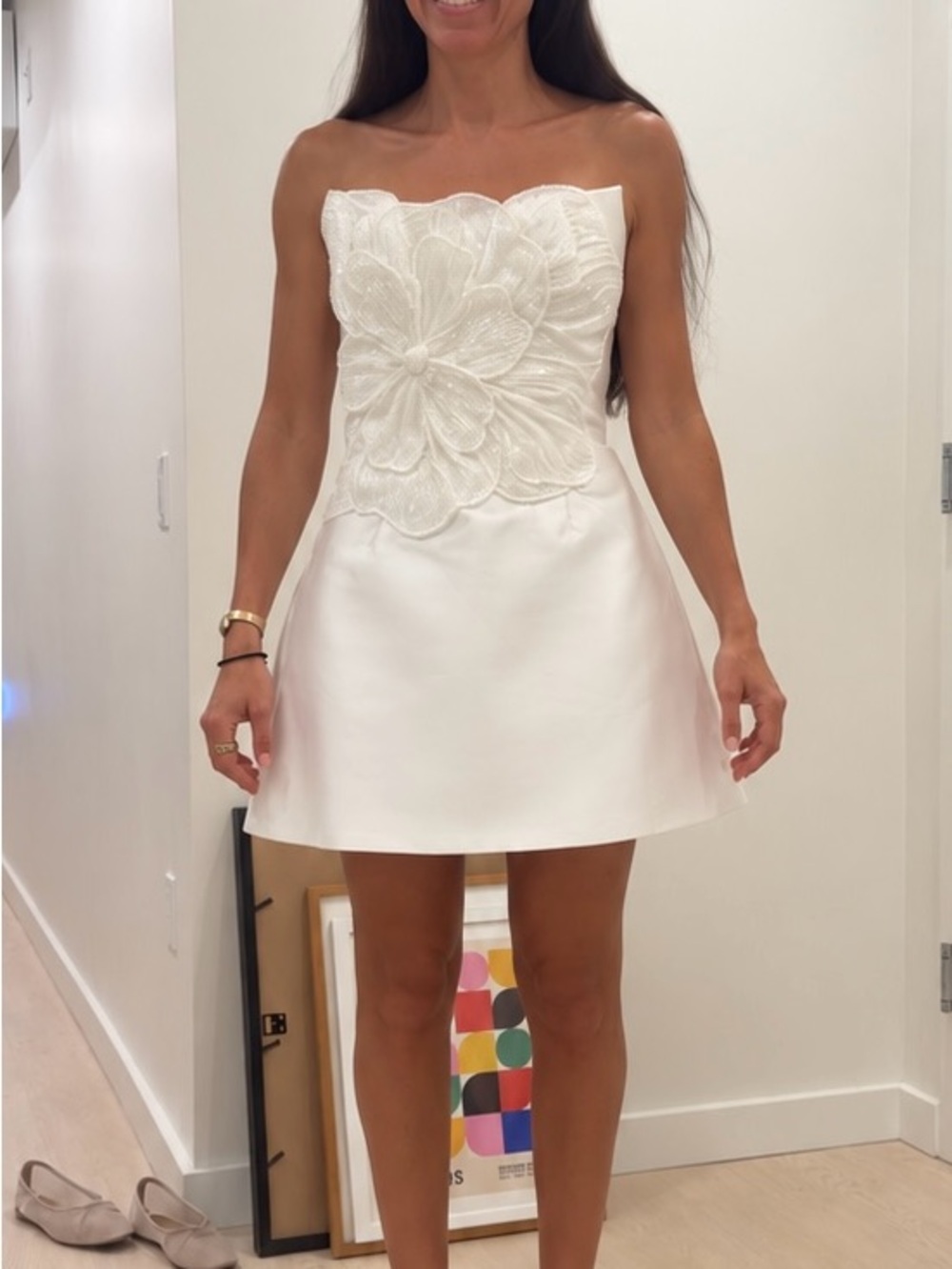 Watters Brie Strapless Embellished Pearl Floral A-Line Mini Dress (Anthropologie - Picture 3 of 3
